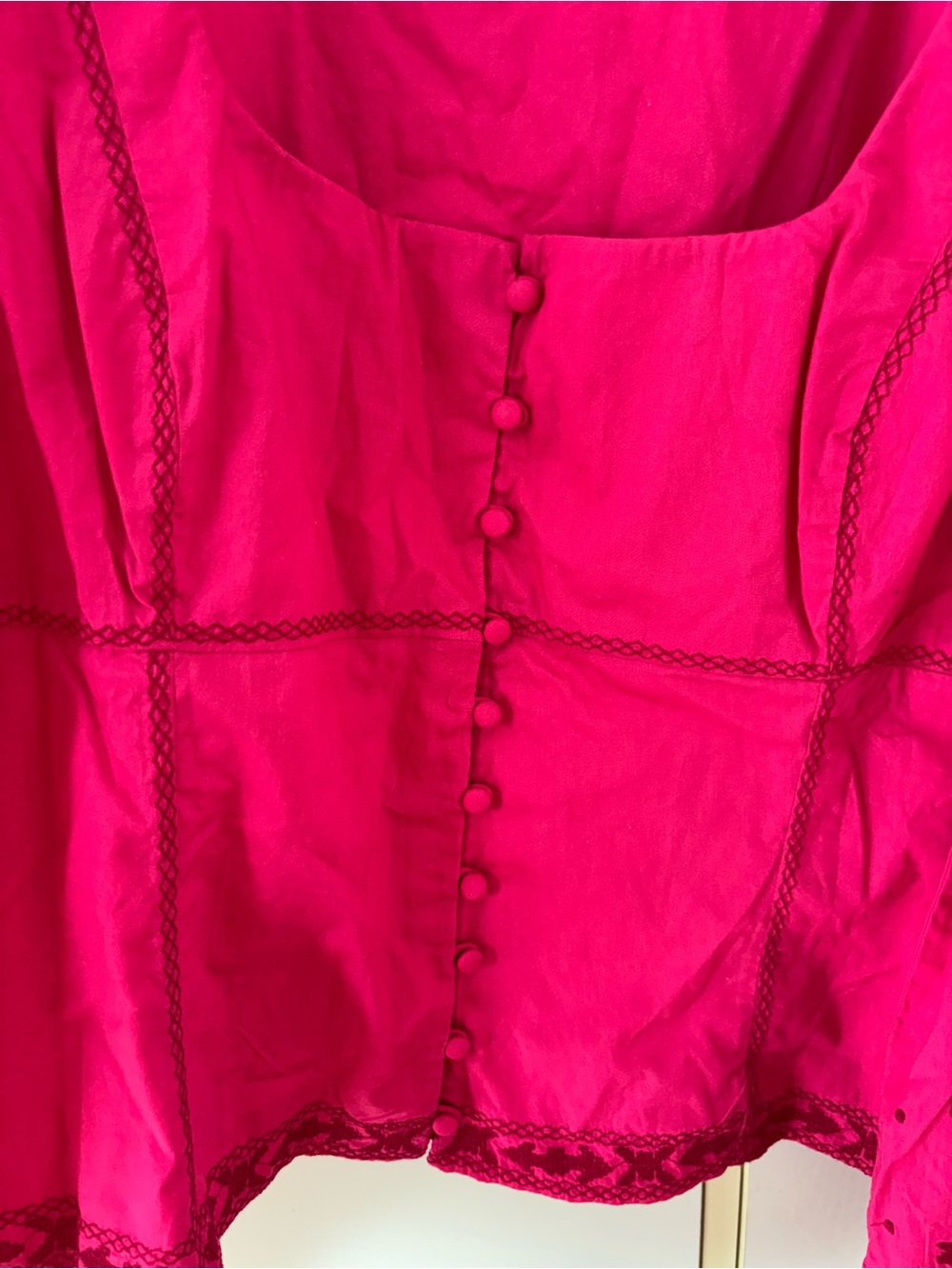 Wilfred La Bohème Fuchsia Embroidered Peasant Blouse Cottagecore Puff Sleeves - Picture 12 of 12